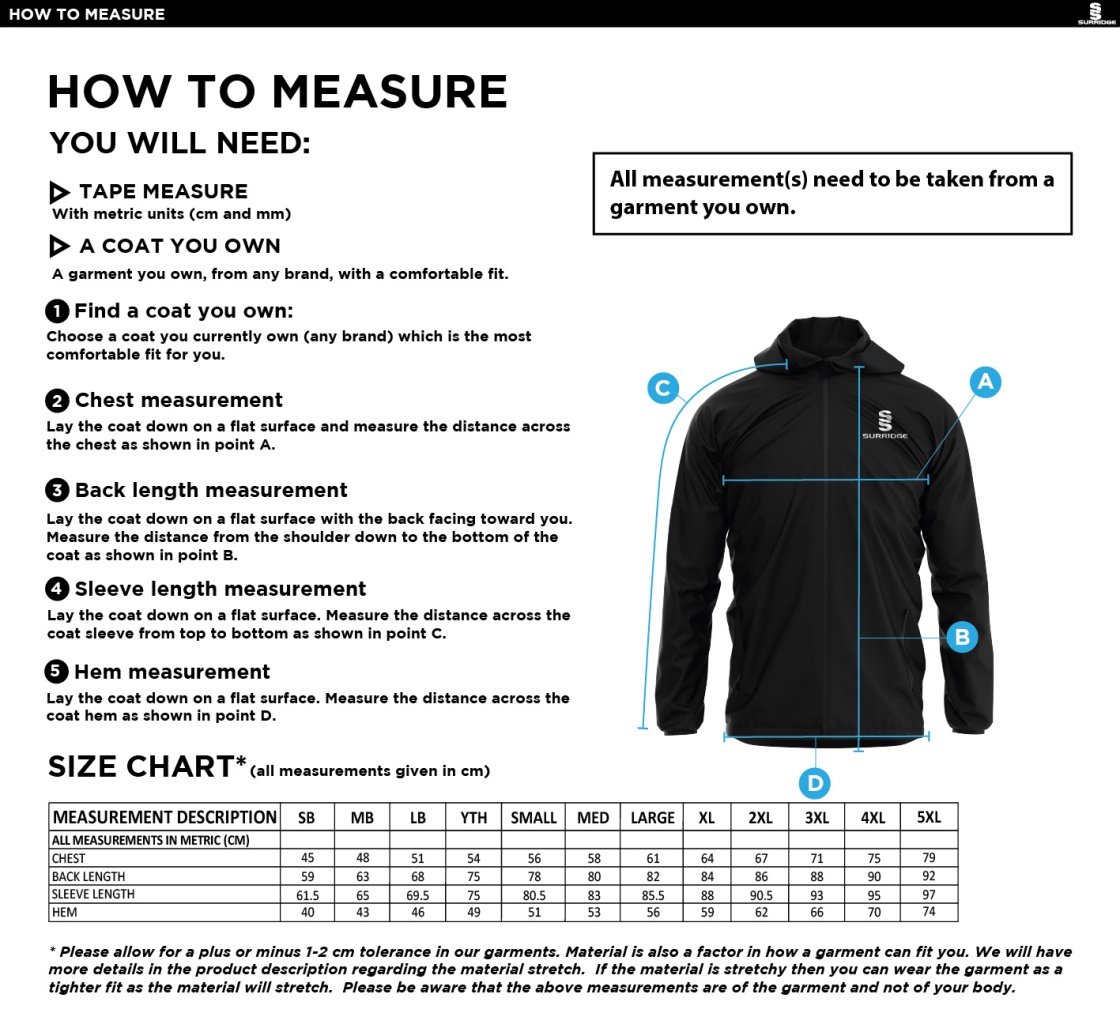 South Shore FC - Dual Full Zip Training Jacket - Unisex Fit - Size Guide