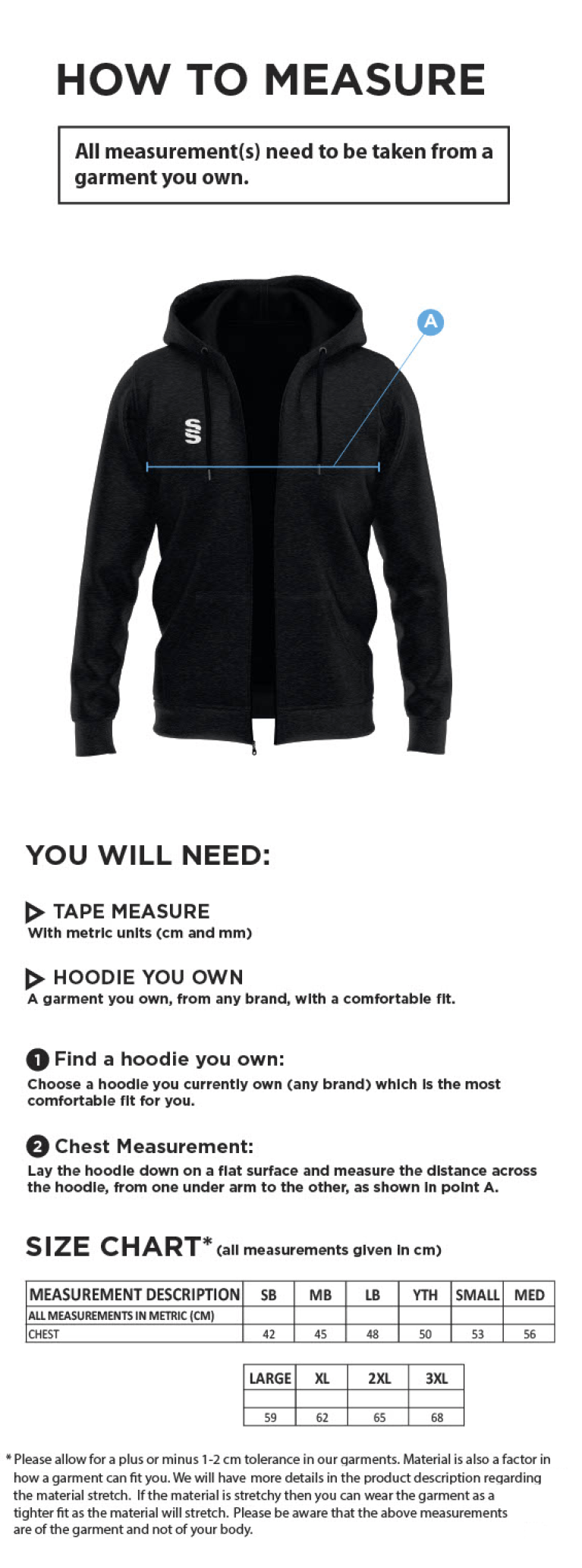 Coaches - Dual Full Zip Hoody - Unisex Fit - Size Guide