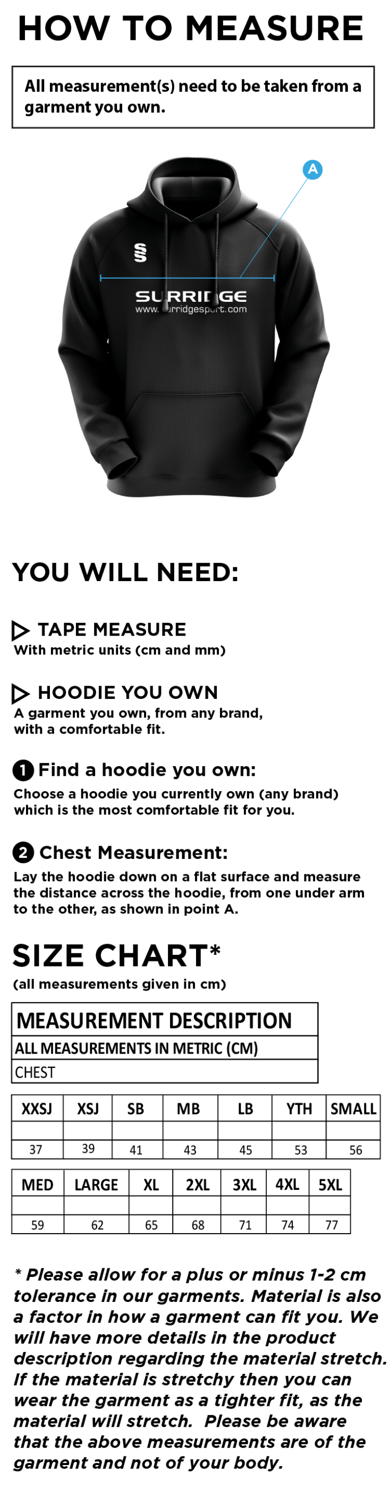 Coaches - Fuse Hoody - Unisex Fit - Size Guide