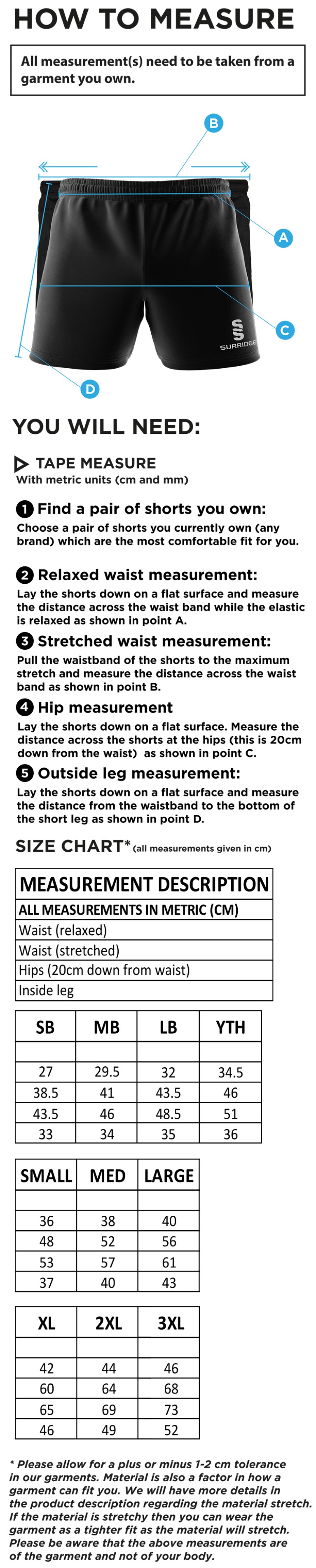 South Shore FC - Performance Gym Short - Size Guide
