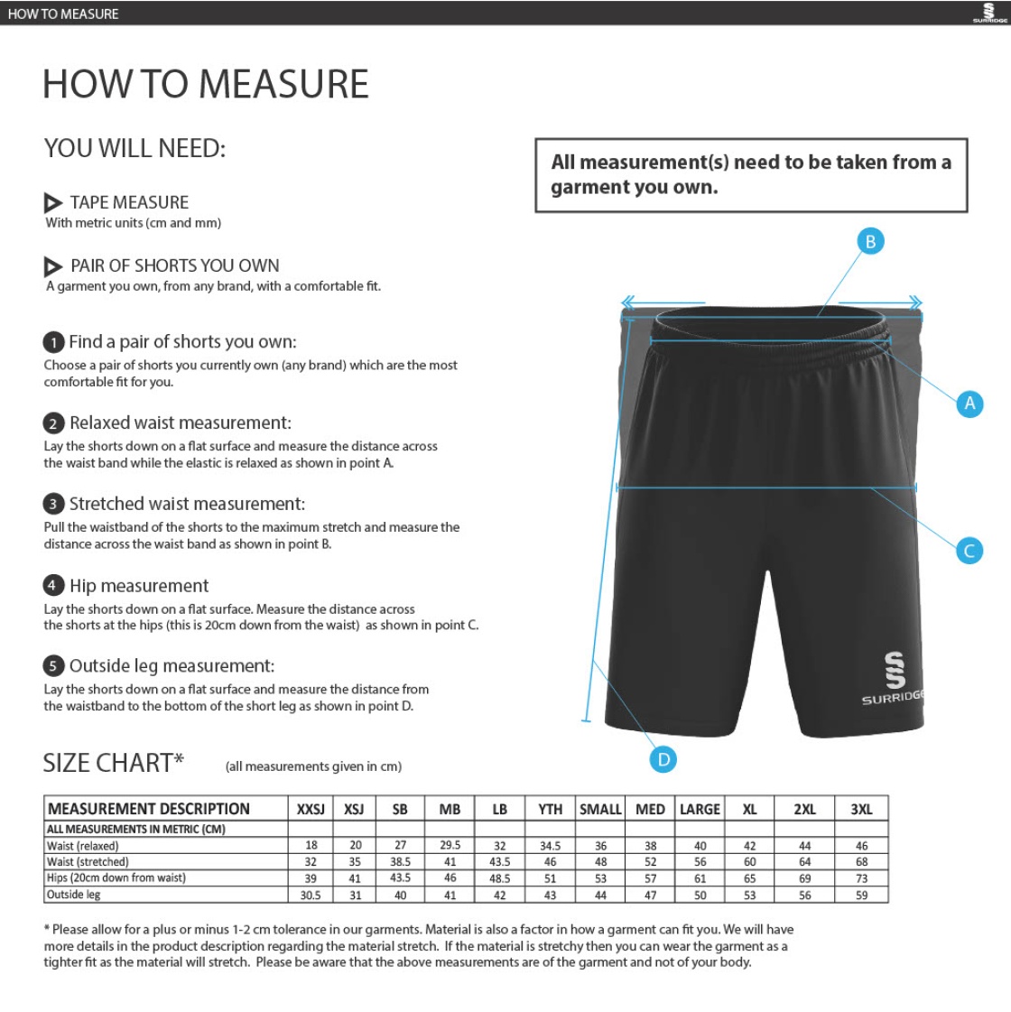 Coaches - Fuse Shorts - Unisex Fit - Size Guide