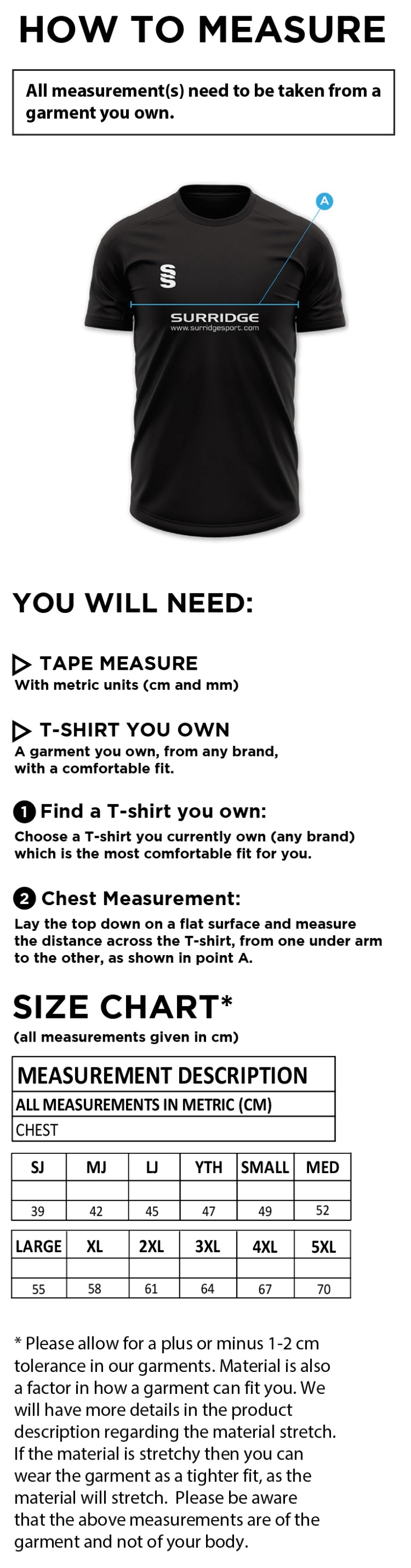 South Shore FC - Impact T-Shirt - Size Guide