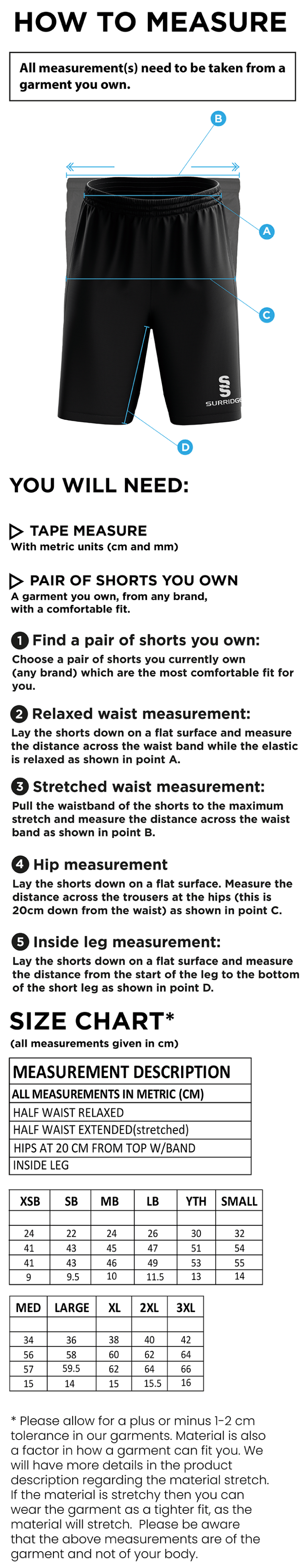 South Shore FC - Classic Short - Size Guide