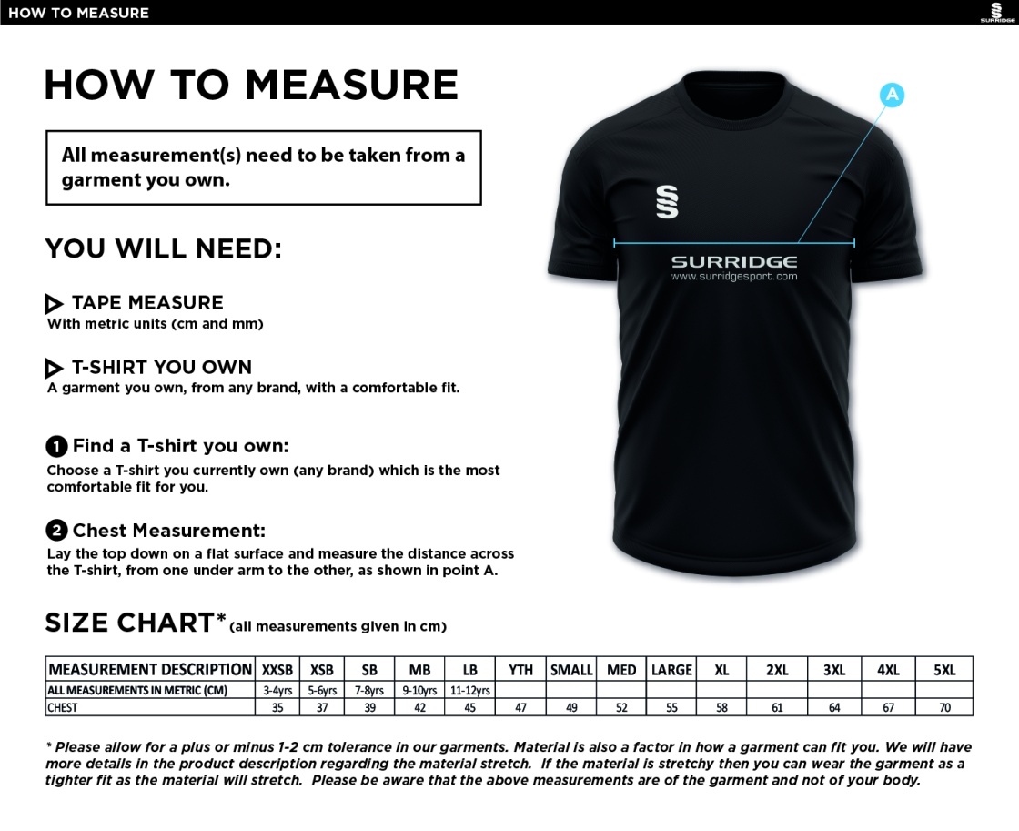 Coaches - Fuse Training Shirt - Unisex Fit - Size Guide