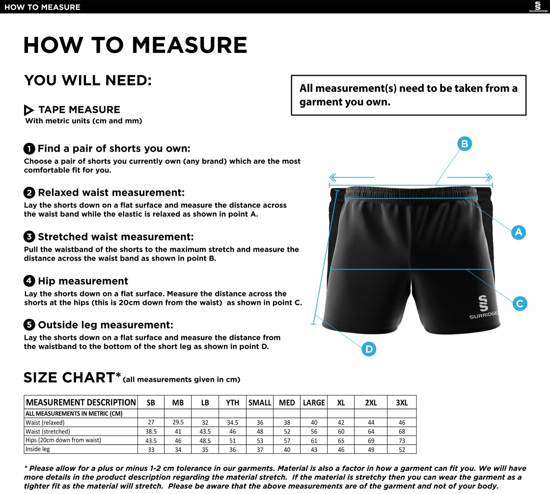 South Shore FC - Performance Gym Short - Size Guide